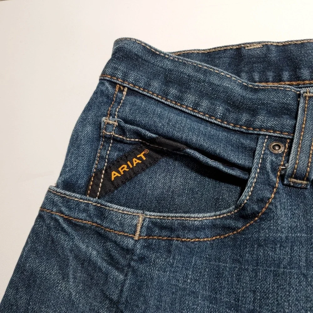 Ariat Rebar M4 Relaxed Boot Jeans Mens 36x30/28 Blue Workwear Denim - Picture 2 of 7